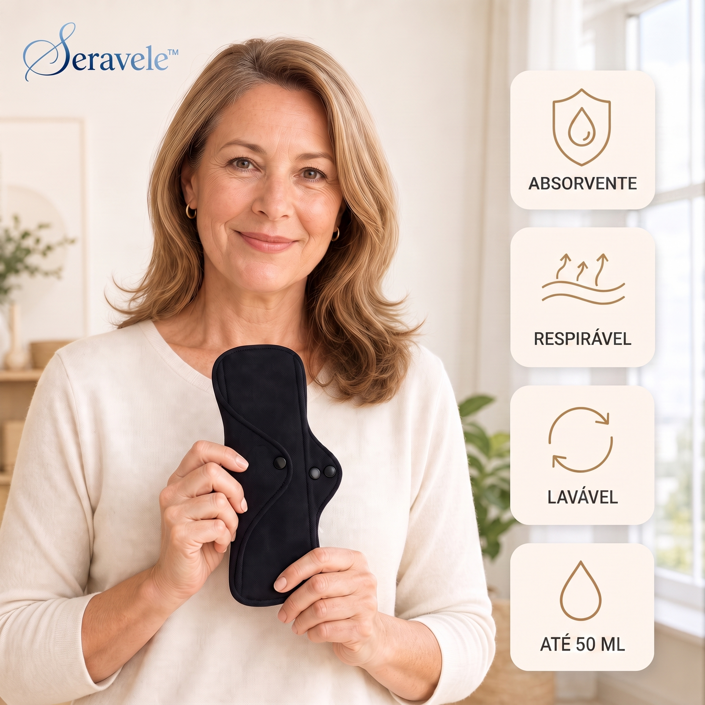 Seravele™ 50 – 3 protetores diários reutilizáveis · até 50 ml por protetor